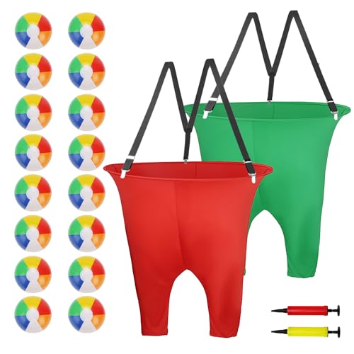 2 Pcs Granny Pants Yard Game with Suspenders, 16 Bouncy Balls & 2 Pumps - Hilarious Outdoor Party Game for Adults, Kids, Family Reunions & Field Days