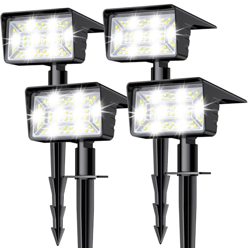 Solar Spot Lights Outdoor with 60 LED & Auto On/Off, 4 Pack Solar Lights Outdoor Waterproof IP68 with 3 Lighting Modes, 2-in-1 Solars Landscape Light for Outside, Garden, Yard(Cool White) - color: Cool White, size: 4 Pack