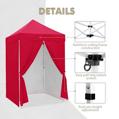 EAGLE PEAK 5x5 Instant Canopy with 4-Side Wall Panels, Small Pop up Portable Canopy Tent with Carry Bag, Light Weight Sun Shelter for Sports, Camping and Beach, Red - color: Red