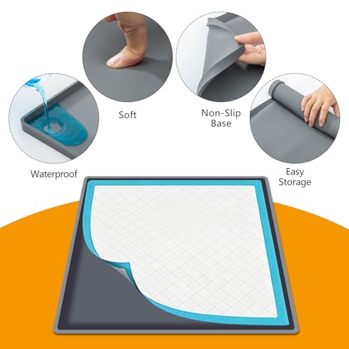 ondware Silicone Dog Pee Pad Holder for Standard 27x27 in Pads, Non-Slip Leak-Proof Puppy Pad Tray, Portable Puppy Training Mat with Raised Edges for Floor Protection, Easy to Clean