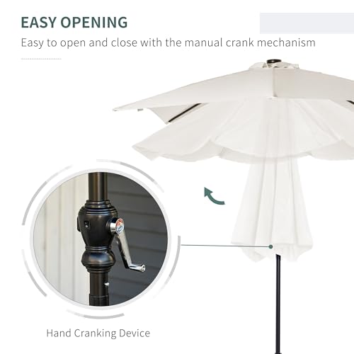 Outsunny 9' x 7' Solar Umbrella, LED Lighted Patio Umbrella for Table or Base with Tilt & Crank, Outdoor Umbrella for Garden, Deck, Backyard, Pool, Beach - color: Cream White