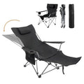Reclining Camping Chair with Removable Footrest, Adjustable Camping Lounge Beach Chair with Padded Headrest, Cup Holder & Carry Bag, Camp Chair with Foot Rest Lawn Chairs for Camp, Fishing,Office - color: Black