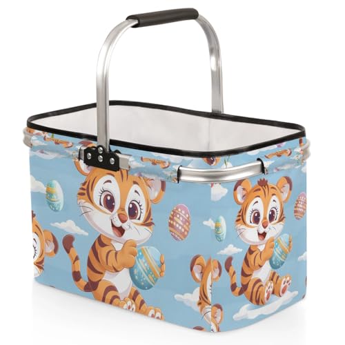 Folding Picnic Basket/Grocery Basket/Laundry Basket /40L Extra Large Market Baske Collapsible Portable - color: Tigers(style 1)