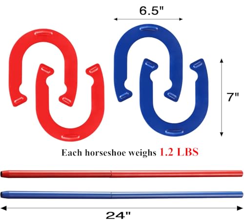 Horseshoes Outside Game, Horseshoes Outdoor Games Set Heavy Duty Steel 4 Horse Shoes & 2 Stakes, Horse Shoes Outdoor Games for Adults and Family - Ideal for Backyard, Lawn, Beach