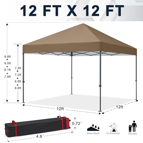 COOSHADE Durable Easy Pop Up Canopy Tent 12x12Ft(Khaki) - color: Khaki, size: 12x12Ft