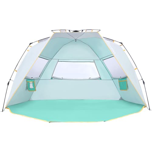 Wolfwise Instant Beach Tent Sun Shelter with Zippered Extendable Porch for Privacy, Portable Beach Tents with Carrying Bag, Easy Setup Pop up Beach Shade for 6-7 Person, 110 x57x57 in, Mint Green - color: Mint Green, size: 6-7 Person