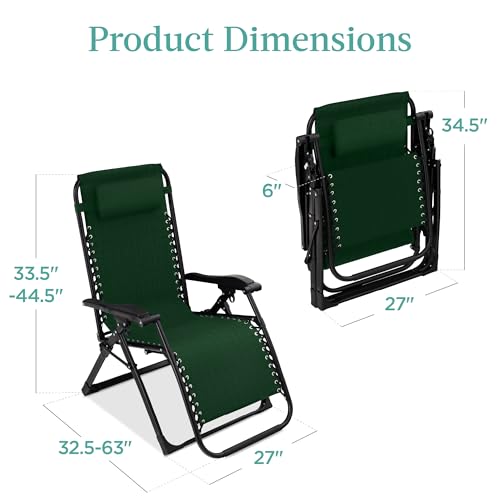 Best Choice Products Oversized Zero Gravity Chair, Folding Outdoor Patio Recliner, XL Anti Gravity Lounger w/Removable Cushion, Cup Holder, Side Tray, 350lb Capacity - Forest Green - color: Forest Green
