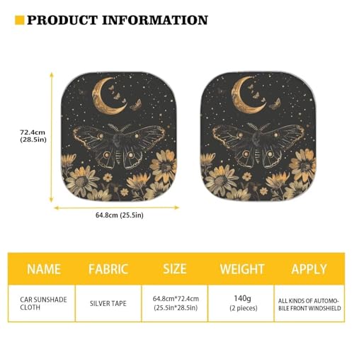 Butterfly Moon 2 pc Auto Sunshade for Car Windshield Sun Shade SUV Front Window Automotive Interior Sun Protection Sun Visor Polyester Sun Shade Keep Your Car Cool - color: Butterfly Moon