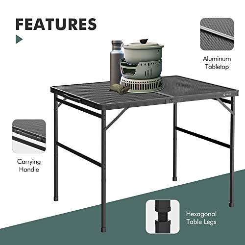 VILLEY Grill Table, 3ft Folding Camping Table with Aluminum Adjustable Legs, Portable Lightweight Camp Table for Beach Picnics and Outdoor Cooking - color: Black