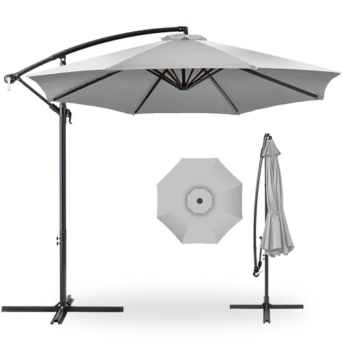 Best Choice Products 10ft Offset Cantilever Hanging Market Patio Umbrella, 8 Sturdy Ribs, Easy Adjustment - Fog Gray - color: Fog Gray, size: Offset