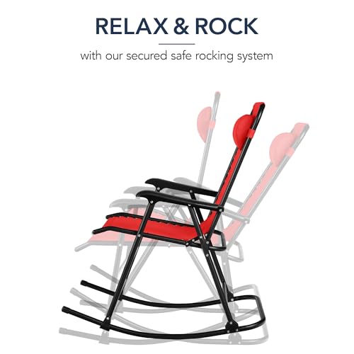 Best Choice Products Outdoor Zero Gravity Rocking Chair, Folding Reclining Patio Lounge Chair with Adjustable Pillow for Lawn, Beach, Camping - Crimson Red - color: Crimson Red