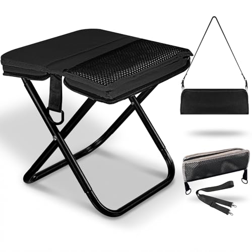 Foldable Backpack Stool, Portable Stool & Pocket Chair for Camping Hiking, 220LBS Capacity Ultralight Collapsible Seat, Quick Setup for Fishing Travel Outdoor Activities(Black) - color: Black