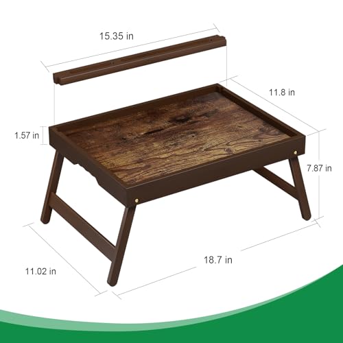 Bamboo Breakfast Tray with Foldable Legs & Detachable Stand | Ergonomic Handle | Portable Bed Tray for Eating, Working, Laptop, Tablet, and Phone（Vintage Walnut） - color: Normal, size: Medium
