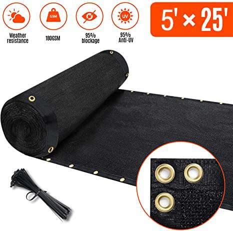 180GSM 5ft x 25ft Fence Privacy Screen Heavy Duty Fence Cover Garden Wall Backyard Black - color: Black, size: 5'x25'