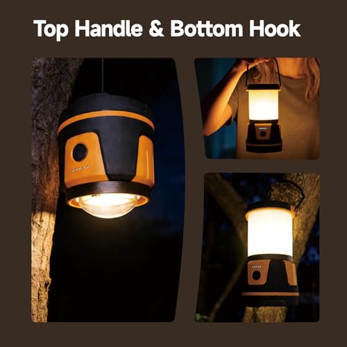 Rechargeable LED Lantern - 3000 Lumens, 5 Light Modes, IP54 Waterproof, 7500mAh Battery, Portable Flashlight for Camping, Hiking, Power Outages & Emergencie (Orange) - color: Orange