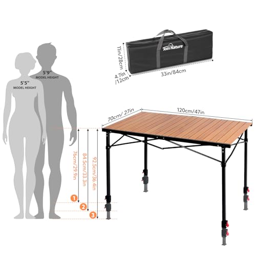 Join Nature Portable Outdoor Adjustable Height Camping Table, Large for 2-6 Person, Foldable Roll-up Aluminum Camp Table with Carry Bag for Picnic, Camp, Sturdy, Stable, Loads 220 Lbs - color: Nature