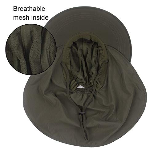 Muryobao Women's Sun Hat Outdoor UV Protection Foldable Mesh Hat Wide Brim Summer Beach Fishing Cap with Neck Flap - color: Army Green