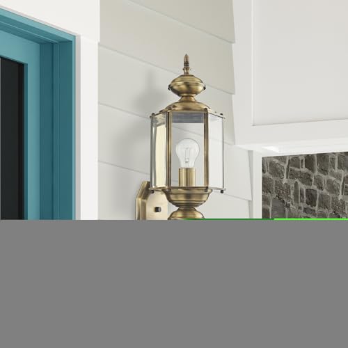 Livex Lighting 2006-01 Outdoor Wall Lantern with Clear Beveled Glass Shades, Antique Brass - color: Antique Brass