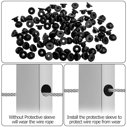 Foraineam 100 Pack Cable Railing Rubber Grommets, Black Cable Railing Post Protector Sleeves for 1/8" 5/32" 3/16" Cables, Wire Rope Rubber Protective Grommet Kit for Indoor Outdoor Metal Posts