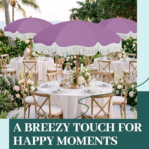 AreShark 7ft Patio Umbrella with Fringe, UPF50+ Beach Umbrella for Table, Pool & Garden, Portable Outdoor Tassels Umbrella w/Fiberglass Ribs&Push Bottom Tilt(Lavender) - color: Lavender, size: 7FT