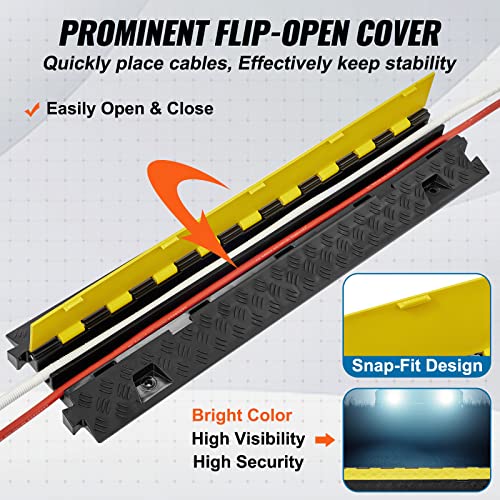 VEVOR Cable Protector Ramp, 2 Channel, 22000 lbs/axle Capacity Heavy Duty TPU Wire Cord Cover Ramp Hose Protector Driveway, Traffic Speed Bump w/TPR Flip-Open Top Cover, for Indoor & Outdoor - style: 1 PC