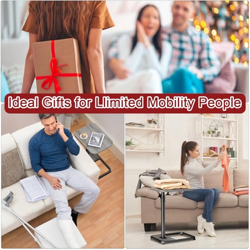GOYLSER C Shaped End Table for Couch, Height Adjustable Living Room Rotating Couch Tray Tables Sofa Table Tv Trays for Bedroom, Swivel Wooden Side Table for Small Space, Grey - color: Grey, style: Standard C Table