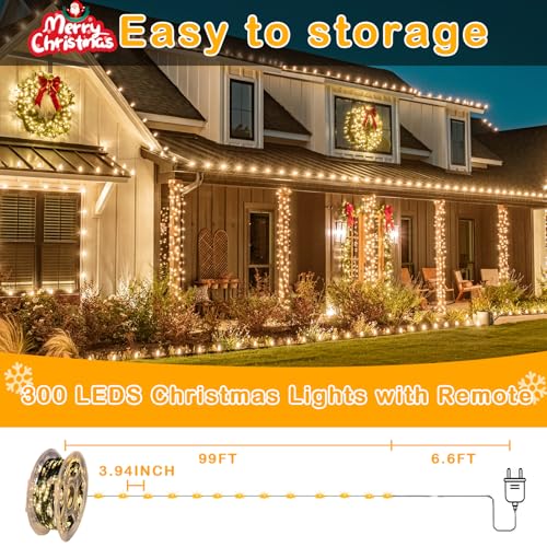 Decute 300LED 99FT Christmas Tree String Lights Green Wire Dimmable with Remote Control, UL Listed Plug in Fairy Starry Lights Decorative for Christmas Tree Party Wedding Indoor Outdoor Warm White - color: GN Warm White, size: 300LED