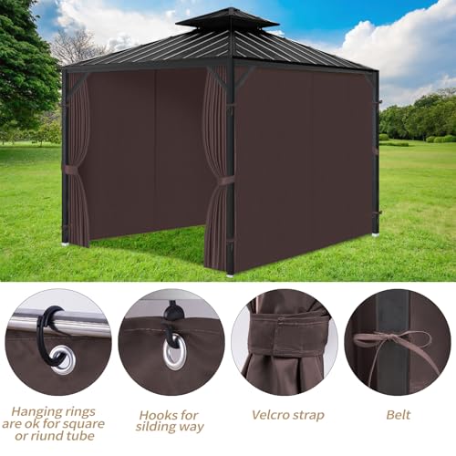Gazebo Privacy Curtains 10' x 10' with Zipper 4-Panels Side Wall Universal Replacement for Patio, Outdoor Canopy, Garden and Backyard Coffee Brown(Curtain Only) - color: Coffee, size: 10' x 10'
