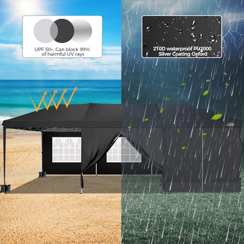 COBIZI 10x30 Canopy Party Tent with 8 Walls 10x30 Pop Up Canopy for Parties Waterproof UPF 50+ Outdoor Commercial Event Tent for Party Backyard Gazebo Canopy with Sidewalls & Sandbags(Black,10x30ft - color: Black, size: 10x30FT with 8 sidewalls