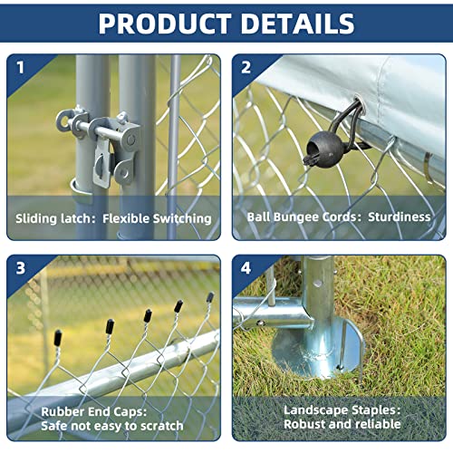 Outdoor Large Dog Kennel, Heavy Duty Dog Cage Pet House Galvanized Steel Fence Dog Playpen Puppy Exercise Pen Dog Run Cage w/UV & Waterproof Cover and Secure Lock (9.84'Lx9.84'Wx7.21'H) - size: 9.84'Lx9.84'Wx7.21'H