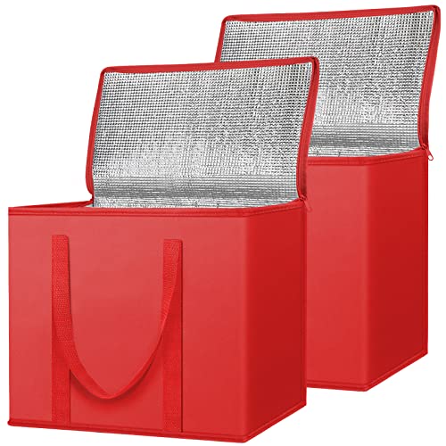 BALEINE 2Pk Insulated Reusable Grocery Bags, Collapsible Cooler Bag for Groceries, Heavy Duty Large Insulated Bag (16''x9''x13'', Bright Red) - color: Bright Red