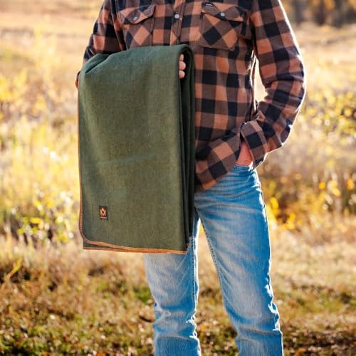 Arcturus Military Wool Blanket - Warm, Thick, Washable - Great for Outdoors, Camping, Stadium Blanket, Picnics, Travel - Car & Bushcraft Survival Kits - color: Olive Green