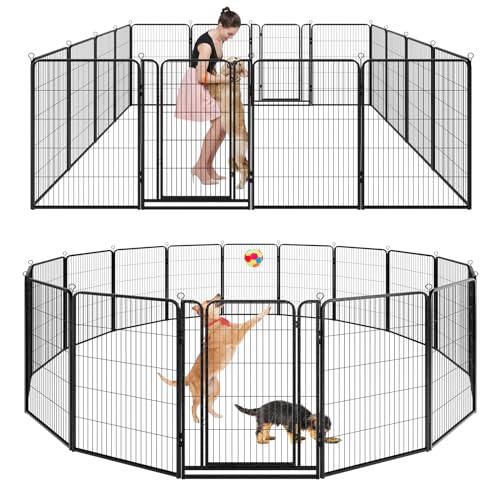 Kfvigoho Dog Playpen Outdoor Extra Wide 16 Piece Panels Heavy Duty Dog Fence 47" Height Anti-Rust with Doors Portable for RV Camping Yard, Total 42FT, 140 Sq.ft, Snowy Black - style: 32"W x 47"H