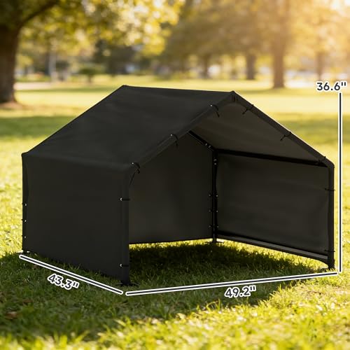 PawHut Dog Shade Shelter Outdoor, Dog House Outside with Waterproof & UV-Resistant Canopy, Pet Tent for Small Medium Large Breeds, Pet House for Small Animals with Ground Nails, 49" x 43" x 37"