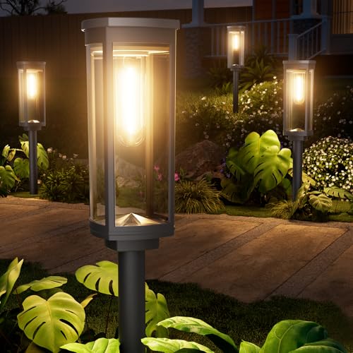 NEWMESSI 8 Pack Solar Pathway Lights Outdoor IP65 Waterproof Super Brightness Solar Powered Landscape Path Lights for Outside Walkway Driveway Garden - color: Round Warm White, size: 8 Pack