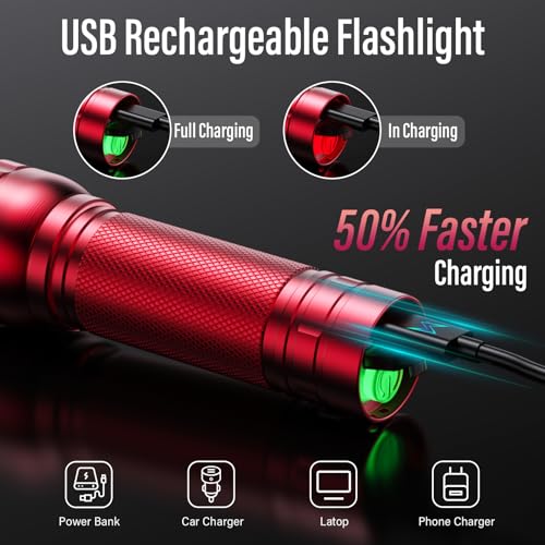 Rechargeable Flashlights High Lumens, G1000 Super Bright Flash Light 2 Pack, Small Zoomable LED Flashlight with 3 Lighting Modes, Portable Flashlights for Camping Essentials, Gift for Women (Red) - color: Red, size: 2 Pack