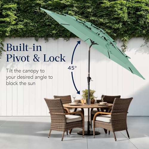 Best Choice Products 10ft 3-Tier Market Patio Umbrella, Outdoor Sun Shade with Tilt, Crank Lift, 8 Ribs for Backyard, Deck, Poolside - color: Seaglass