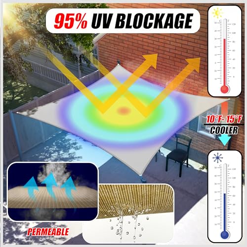 Colourtree CTAPR1420 Custom Size 8' x 9' Beige Sun Shade Sail Canopy UV Block UPF50 Rectangle - Commercial Standard Heavy Duty - 190 GSM - 3 Years Warranty - color: Beige, size: 8' X 9' Custom Size