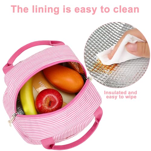 LEDAOU Lunch Box for Women Insulated Lunch Bag Corduroy Lunch Tote Bags Leakproof Cooler Lunch Case for Travel Work Picnic (K-Stripes-Pink) - color: K-Stripes-Pink