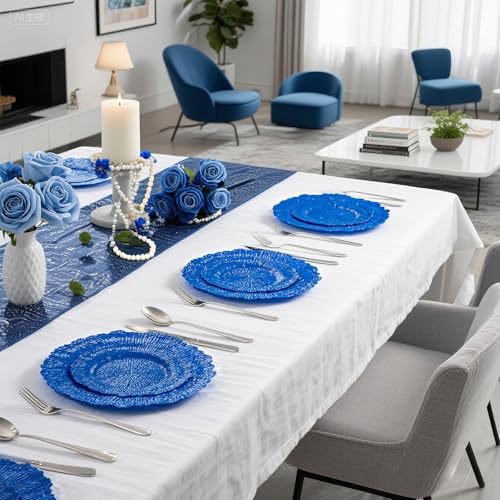 DaYammi 60Pcs Blue Plastic Plates - Sapphire Blue Plates Disposable & Reusable - Heavy Duty Plastic Plates for Party Including 30 Dinner Plate,30 Dessert Plate for Weddings,Dinner - color: Sapphire Blue