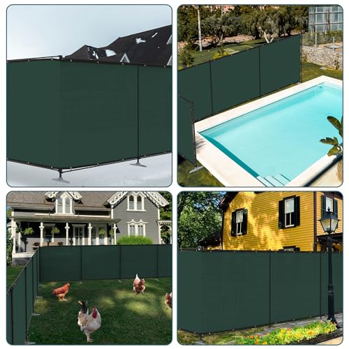 ECOOPTS 5'Hx24'L Privacy Fence Set with Poles and Rails Ground Spikes Fence Kit for Patio Garden Pool Yard (Green) - color: Green, size: 0 5'Hx24'L