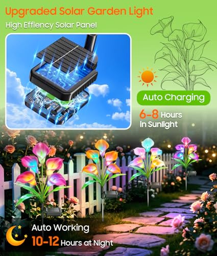 KOOPER Solar Lights Outdoor Decorative, 4 Pack Color Changing Solar Garden Lights With 20 Calla Lily Flower Lights, Solar Flowers Outdoor Waterproof IP65 For Yard Lawn Garden Decor, Gift For Women Mom