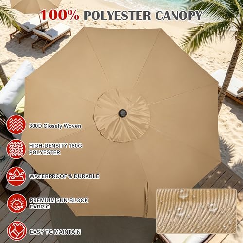 Blissun 9' Outdoor Patio Umbrella, Outdoor Table Umbrella, Yard Umbrella, Market Umbrella with 8 Sturdy Ribs, Push Button Tilt and Crank - color: TAN