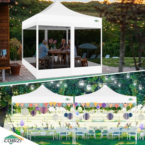 COBIZI 10x10 Pop up Gazebos with 4 Mosquito Netting Sidewalls,Heavy Duty Pop up Canopy Tent for Party,Outdoor Camping,Lawn and Backyard,Easy Set up Screen Tents with Handbag,White - color: White, size: 10x10FT(Standard)