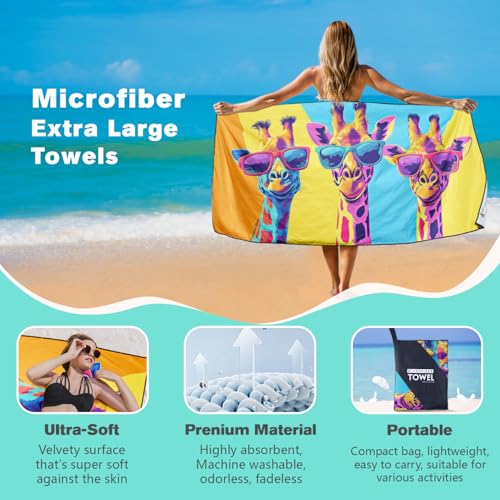 Cool Giraffe Beach Towel Oversized 36" x 72", Thin Lightweight Sand Free Quick Dry Microfiber Towel for Swimming Pool Cruise Camping Travel - color: Color_40
