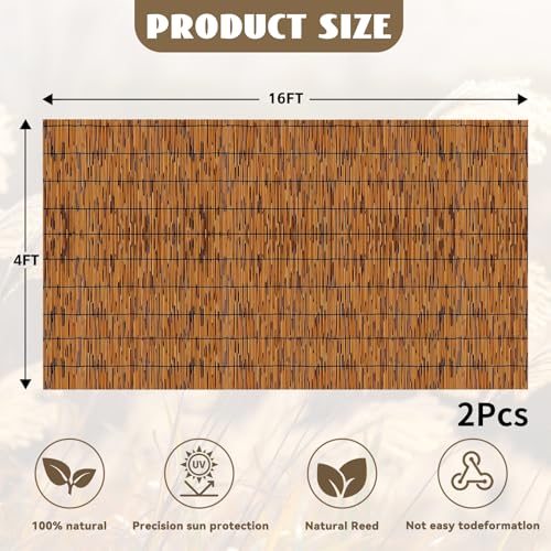 KOIUEYW Bamboo Reed Fencing, Light Russet Bamboo Fence Rolls 4 Feet High, Decorative Reed Screen Privacy Curtains for Patio Balcony Garden Backyard Outdoor, 4 x 16 FT (2 Pcs) - color: Light Russet, size: 4 x 16 FT (2 Pcs)