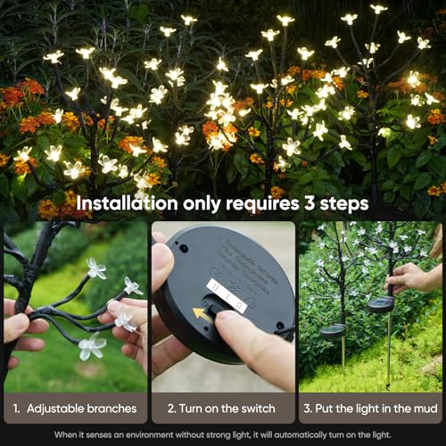 Solar Garden Lights Outdoor Waterproof,Garden Decor Solar Flowers For Outside Decorative,4Pack 2Modes Solar Powered Fairy Outdoor Decorations for Yard Patio Pathway, Gardening Gifts Mothers Day - color: Warm White, size: 4 Pack