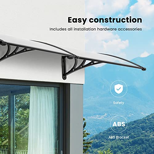 VIVOHOME Polycarbonate Window Door Awning Canopy Transparent with Black Bracket 40 Inch x 120 Inch - color: Transparent, size: 40 Inch X 120 Inch