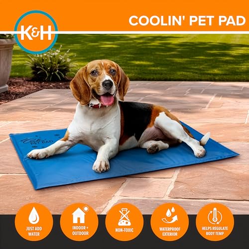 K&H Pet Products Coolin' Pet Pad Dog Mat, Portable Dog Cooling Mat for Travel or in Home, Perfect for Carriers, Crates, Outdoor Houses, Yards, Porches, Pet Beds & More - X-Large 38 X 27in Chill Blue - size: XL (27 in x 38 in)