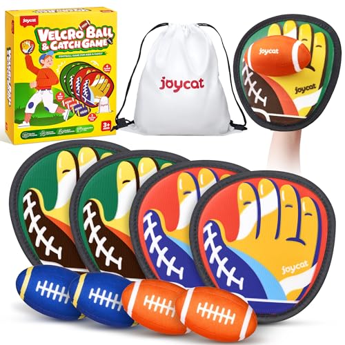 JoyCat Football Toss and Catch Ball Game for Kids, 4 Paddles & 4 Soft Footballs, American Football Training Set for Backyard Beach, Sports Outdoor Toys Birthday Gift Idea for Boys Girls Ages 3-12 - style: 4 Paddles 4 Balls(Football)